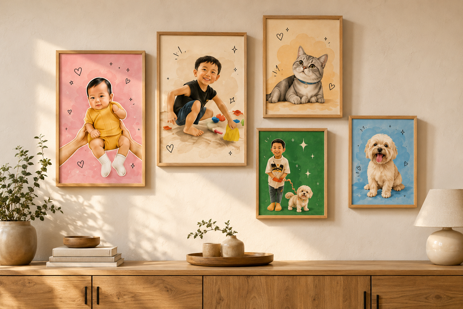 ตัวอย่าง Story Pop หลายแบบ จัดแสดงเป็นภาพใส่กรอบในบ้าน